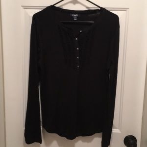 Chaps Long Sleeve Ruffled V-Neck T-Shirt